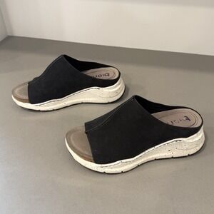 Bionica Oceana Wedge Slide 7.5 Black Leather Slip On Comfort Sporty Platform